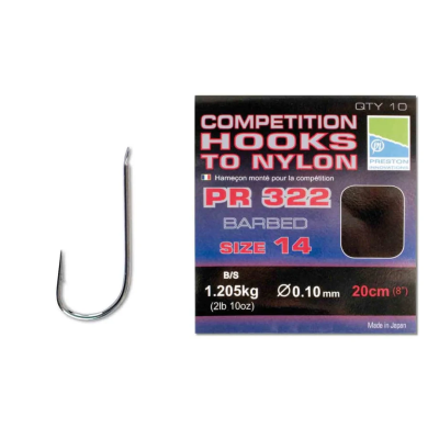 Preston Competition Hooks to Nylon Barbed- size 20